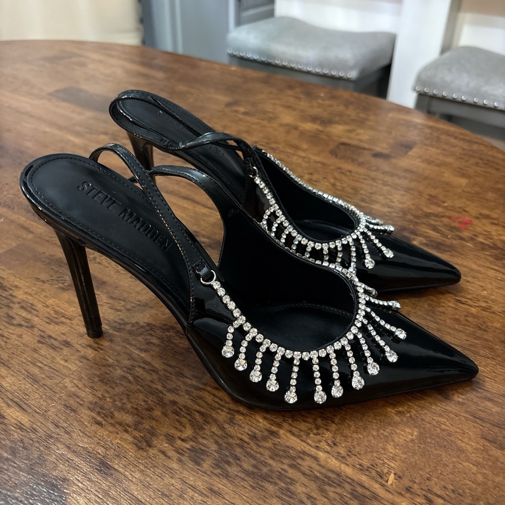 Steve Madden Black Heels with Rhinestone Detail